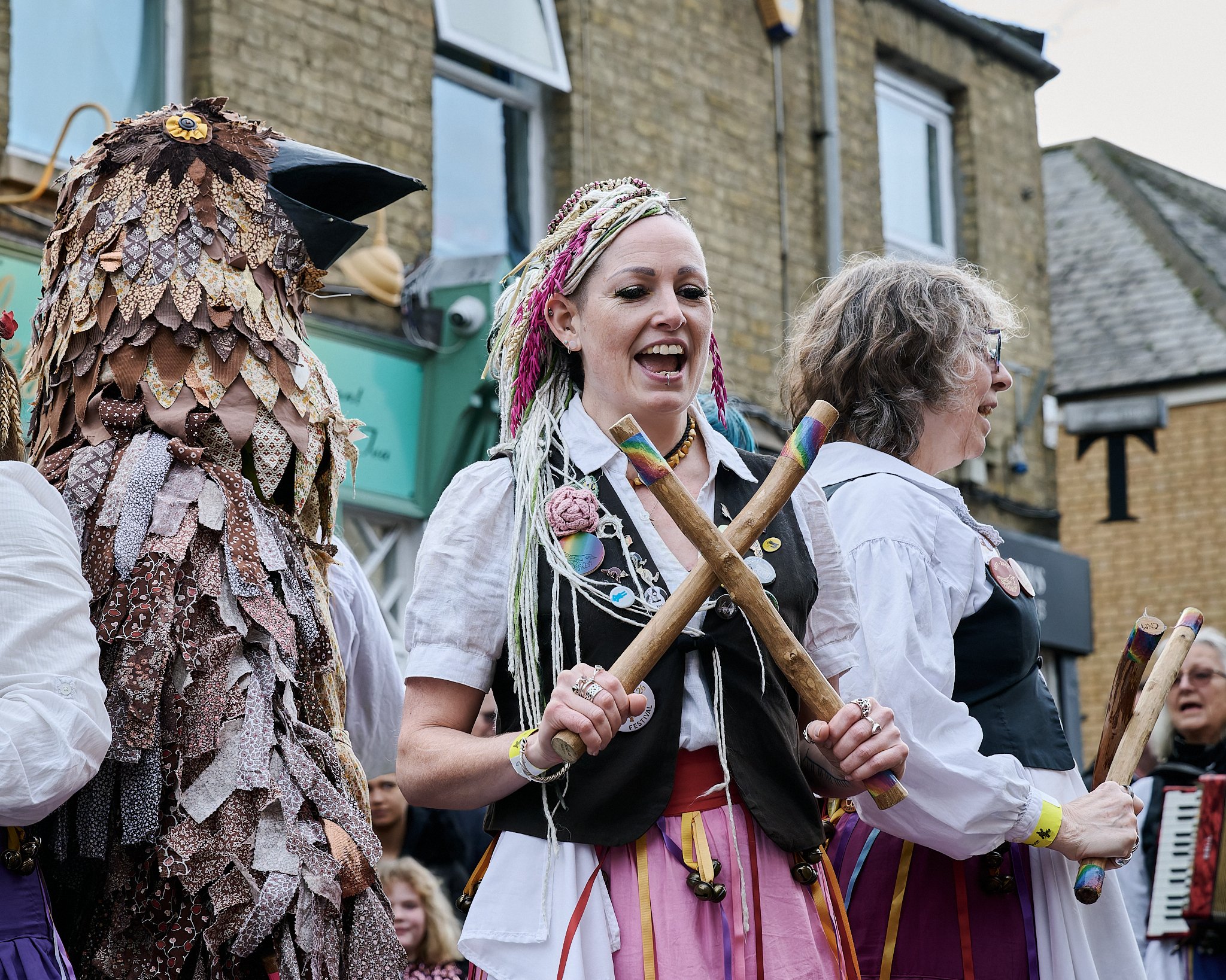 Documentary fieldwork photograph of Cuckoo's next Morris in Whittlesey, showing Cotswold Morris dancing and Cuckoo