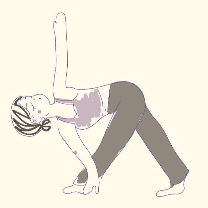 Gabby yoga illustration in triangle pose, trikonasana