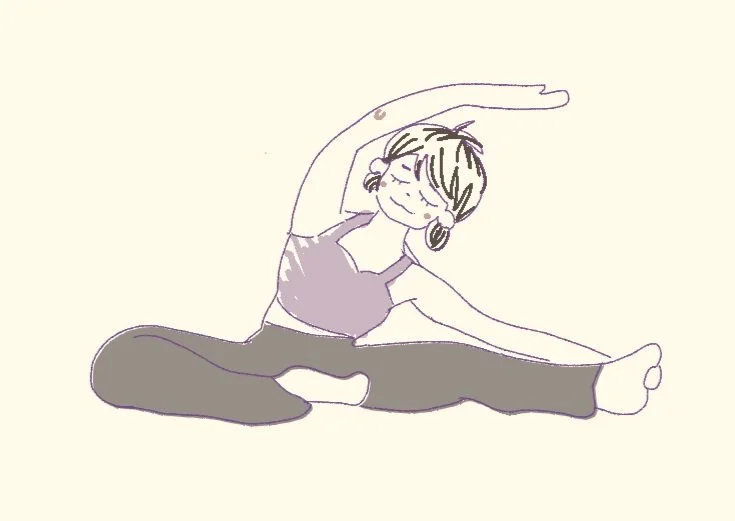 Gabby yoga illustration side stretch, janu sirsasana