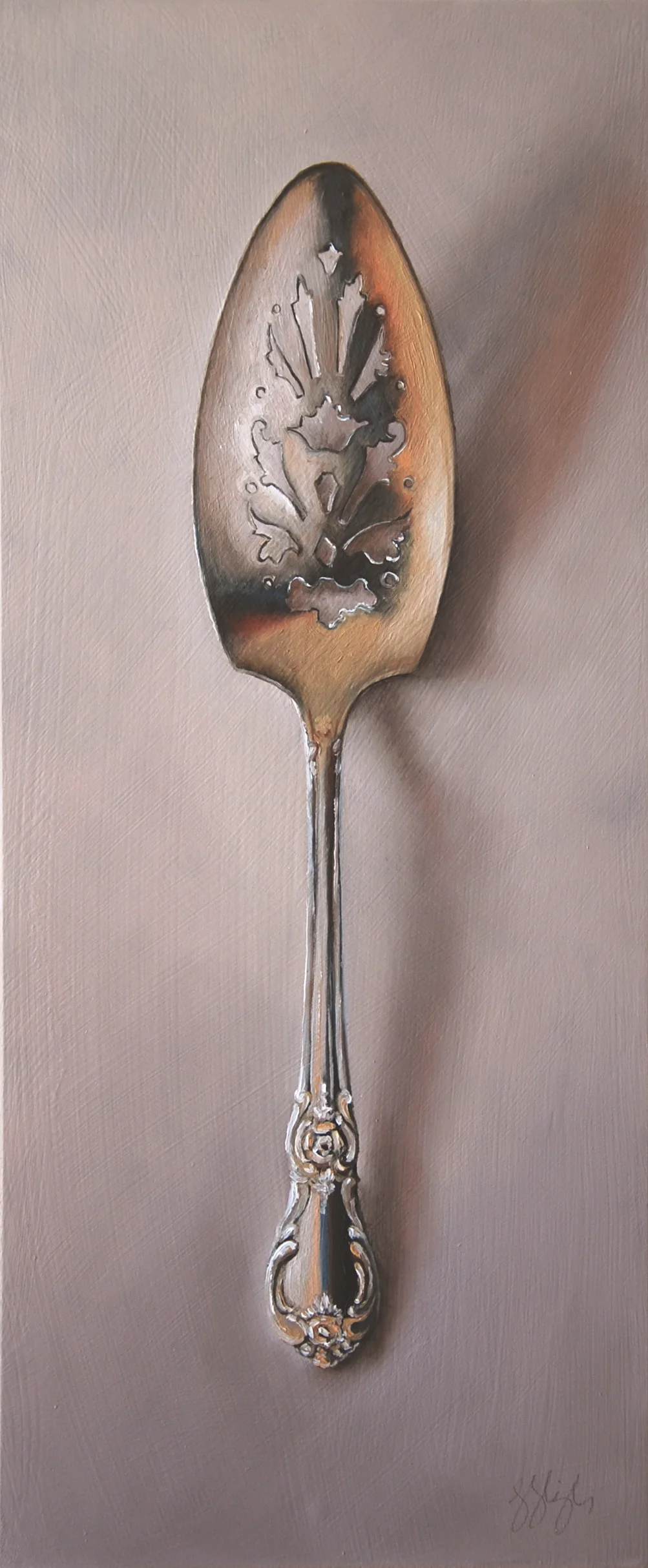 Silver Server #4, The Printmaker Oil on panel, 2015. 12x5"