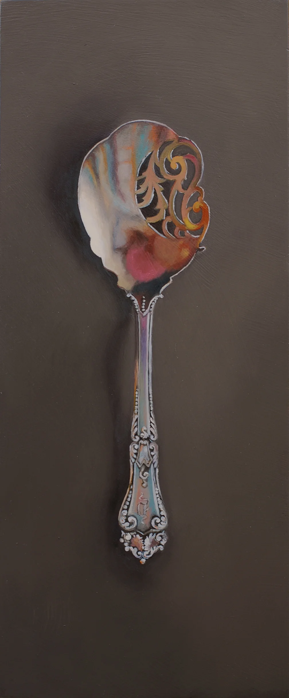 Silver Spoon #62, The Sensationalist Oil on panel, 2014. 12x5" Private collection