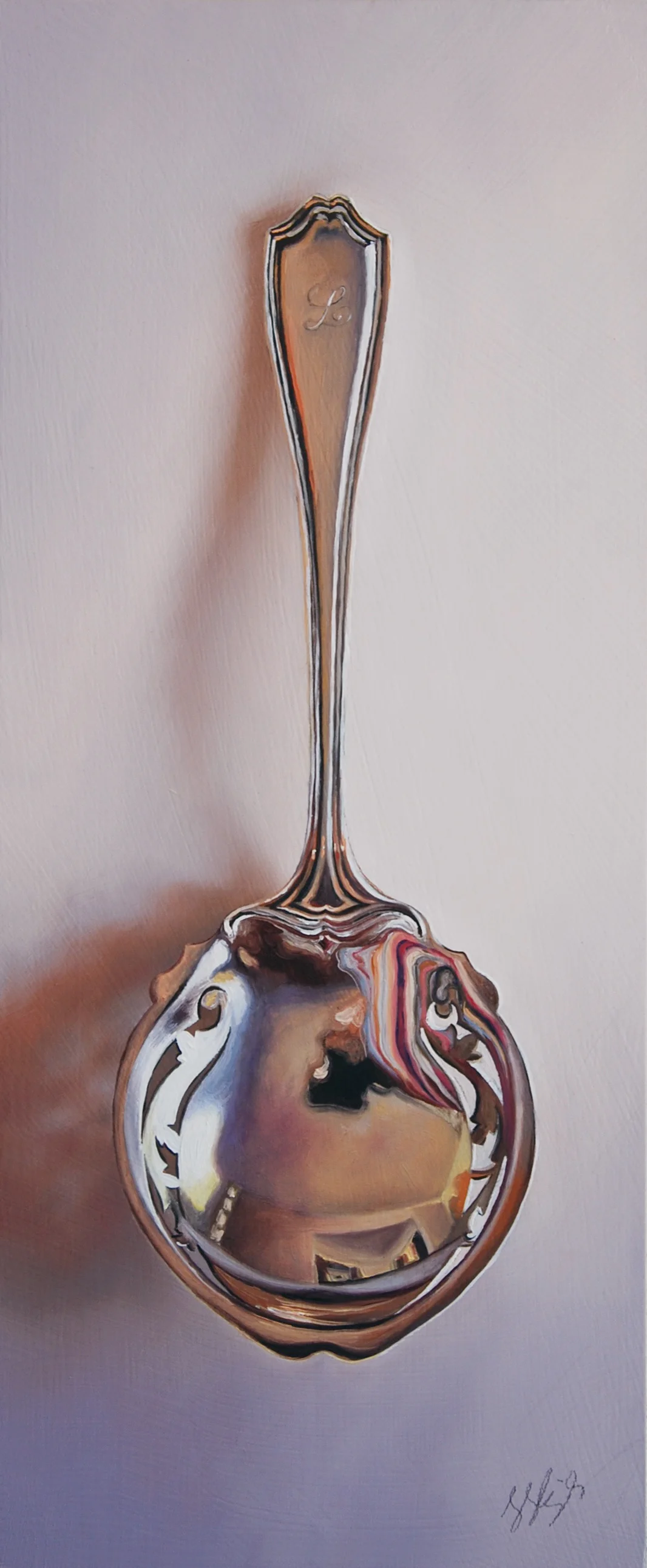 Silver Spoon #135, The Nester Oil on panel, 2018. 12x5” Available at George Billis Gallery, New York