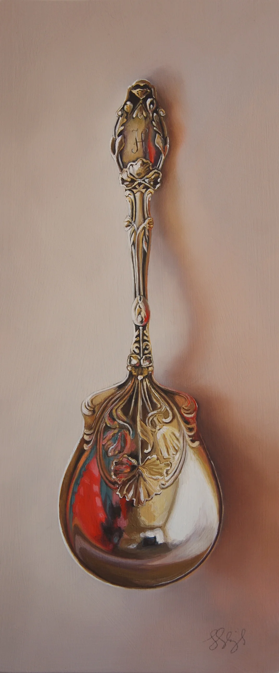Silver Spoon #137, The Disappearer Oil on panel, 2018. 12x5” Available at George Billis Gallery, New York