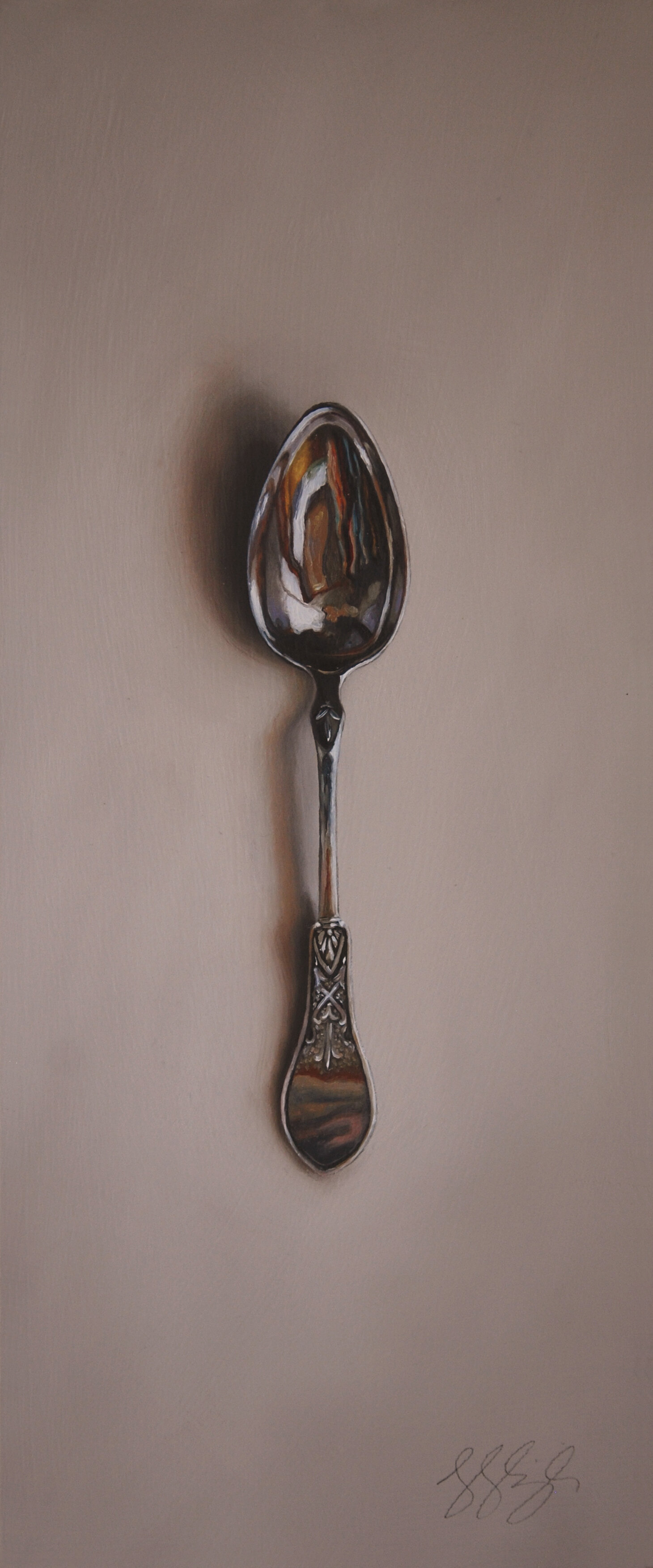   Silver Spoon #175, The Scorekeeper  Oil on panel, 2020. 12x5” 