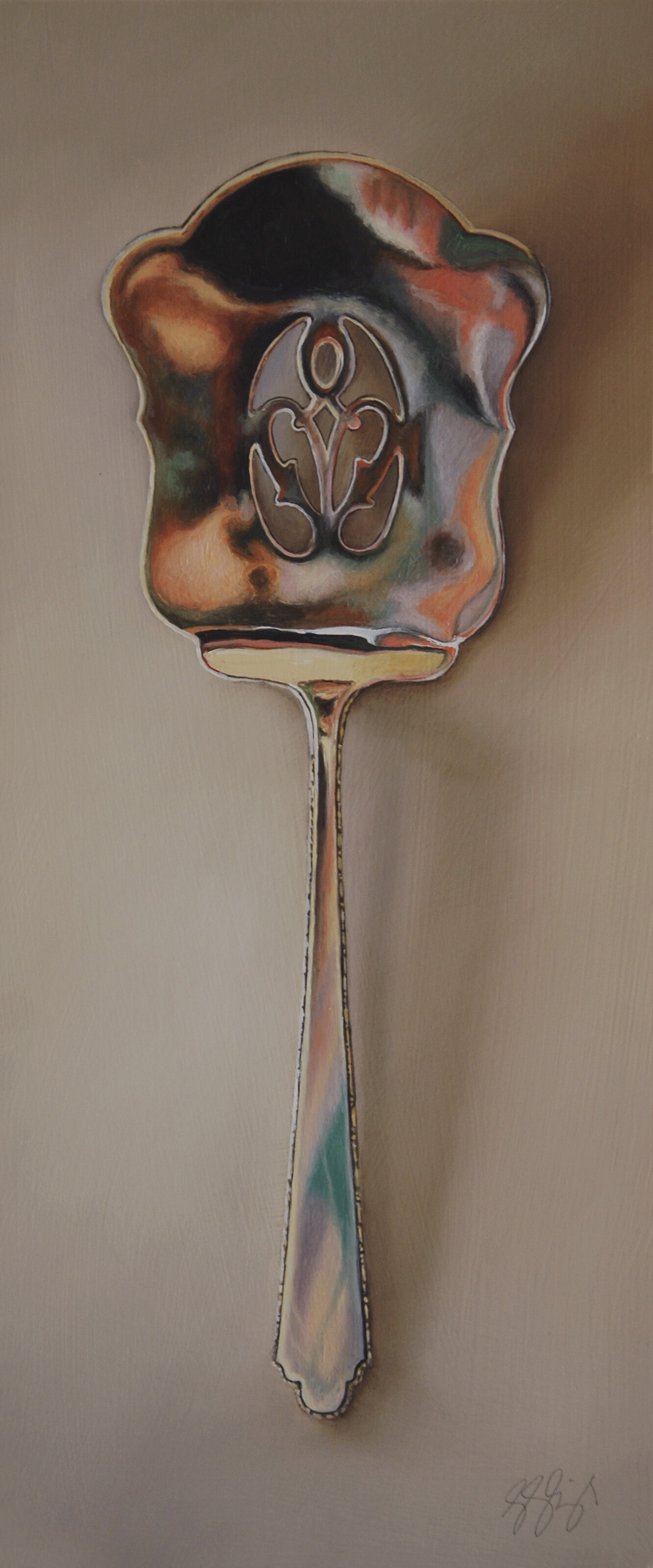   Silver Server #10, The Reveler  Oil on panel, 2019. 12x5” 