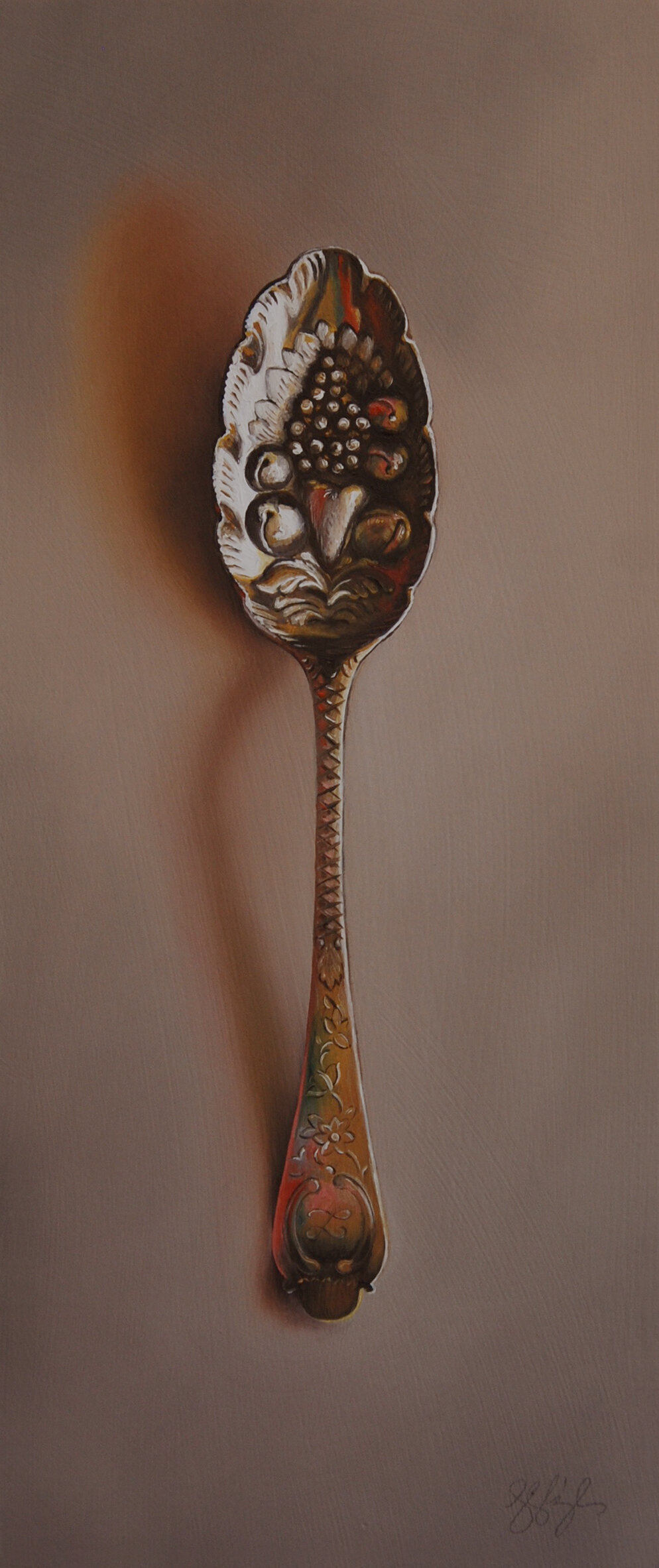   Silver Spoon #141, The Rooter  Oil on panel, 2018. 12x5” 