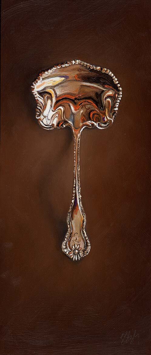   Silver Spoon #34, The Vessel  Oil on panel, 2014. 12x5” 