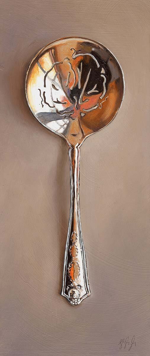   Silver Spoon #32, The Utopian  Oil on panel, 2014. 12x5” 
