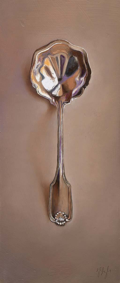   Silver Spoon #39, The Bombshell  Oil on panel, 2014. 12x5” 