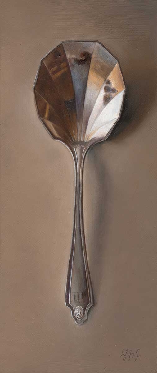   Silver Spoon #41, The Phoenix  Oil on panel, 2014. 12x5” 