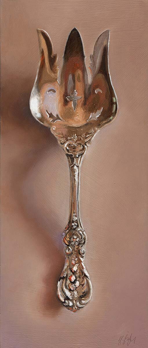   Silver Fork #36, The Roman  Oil on panel, 2014. 12x5” 
