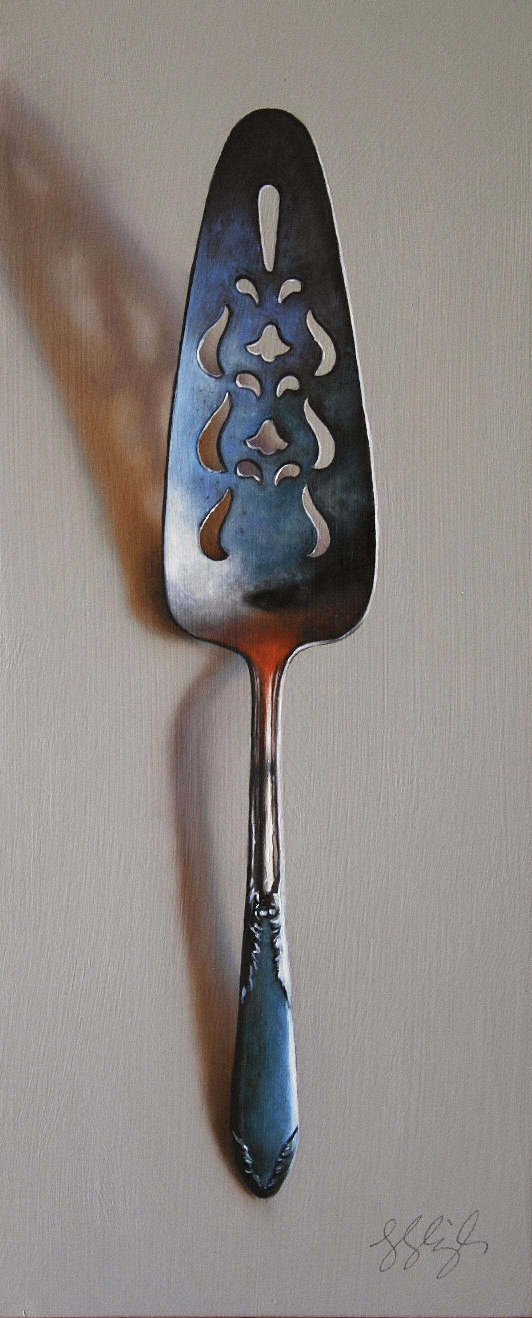   Silver Server #26, The Painter  Oil on panel, 2021. 12x5” 