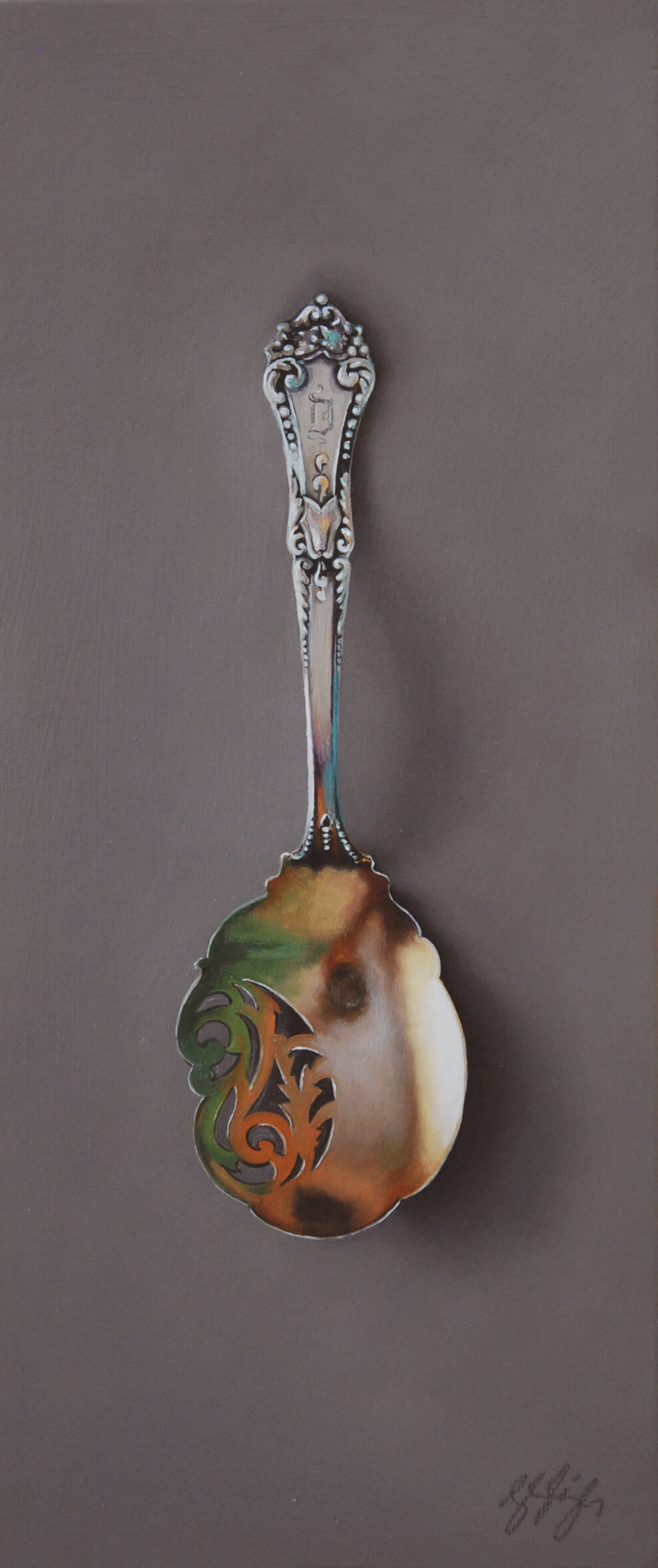   Silver Spoon #107, The Goddess  Oil on panel, 2015. 12x5” 
