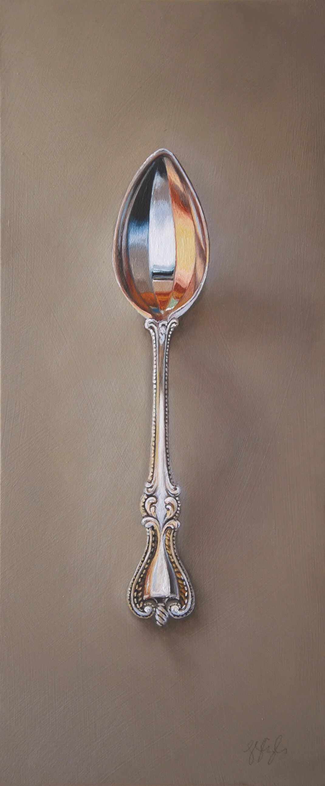   Silver Spoon #78, The Curator  Oil on panel, 2015. 12x5” 