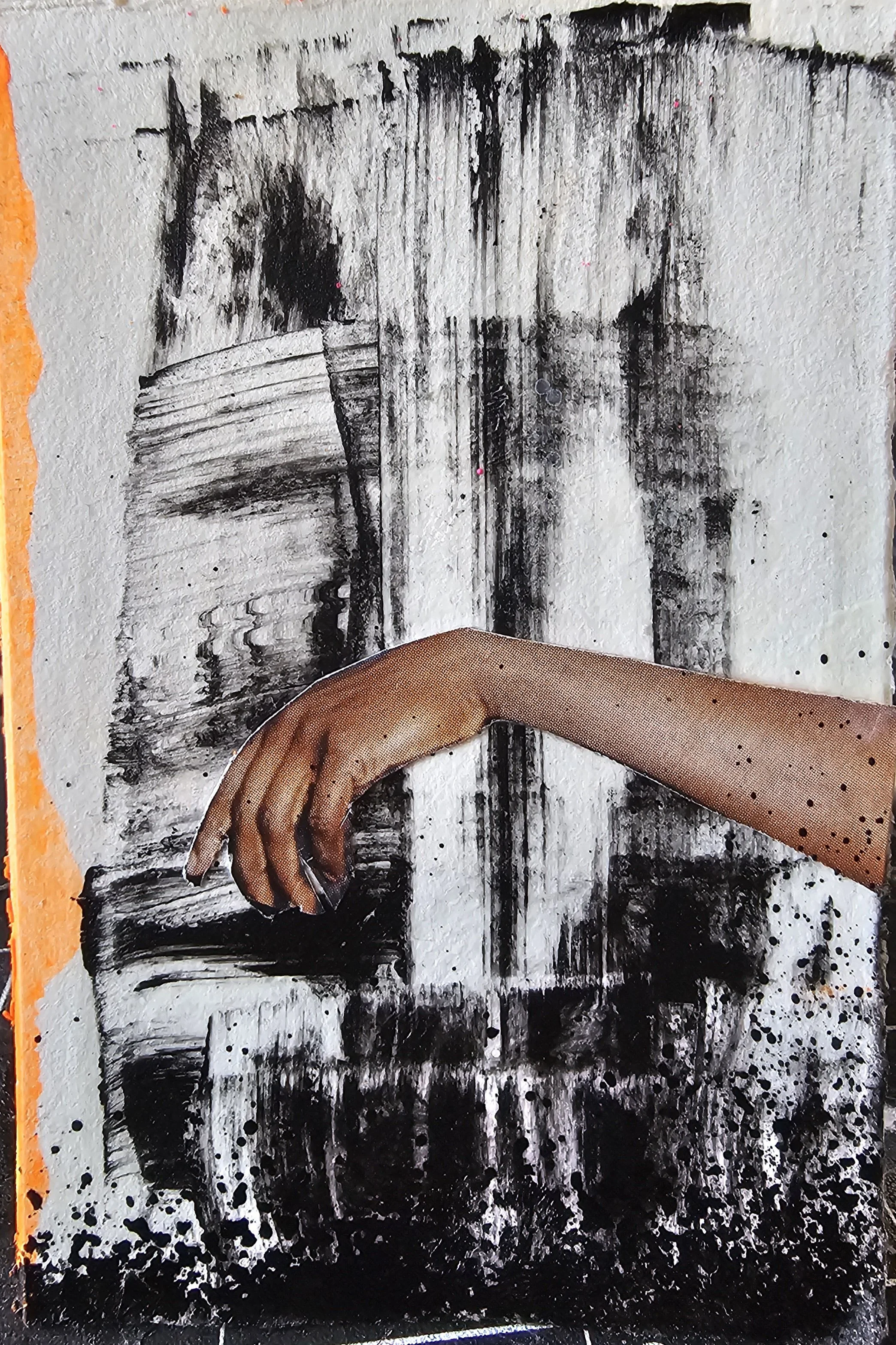 New Balence (Fin), 2025, Mixed media on Arches Paper 2.5x3.5 inches, $100