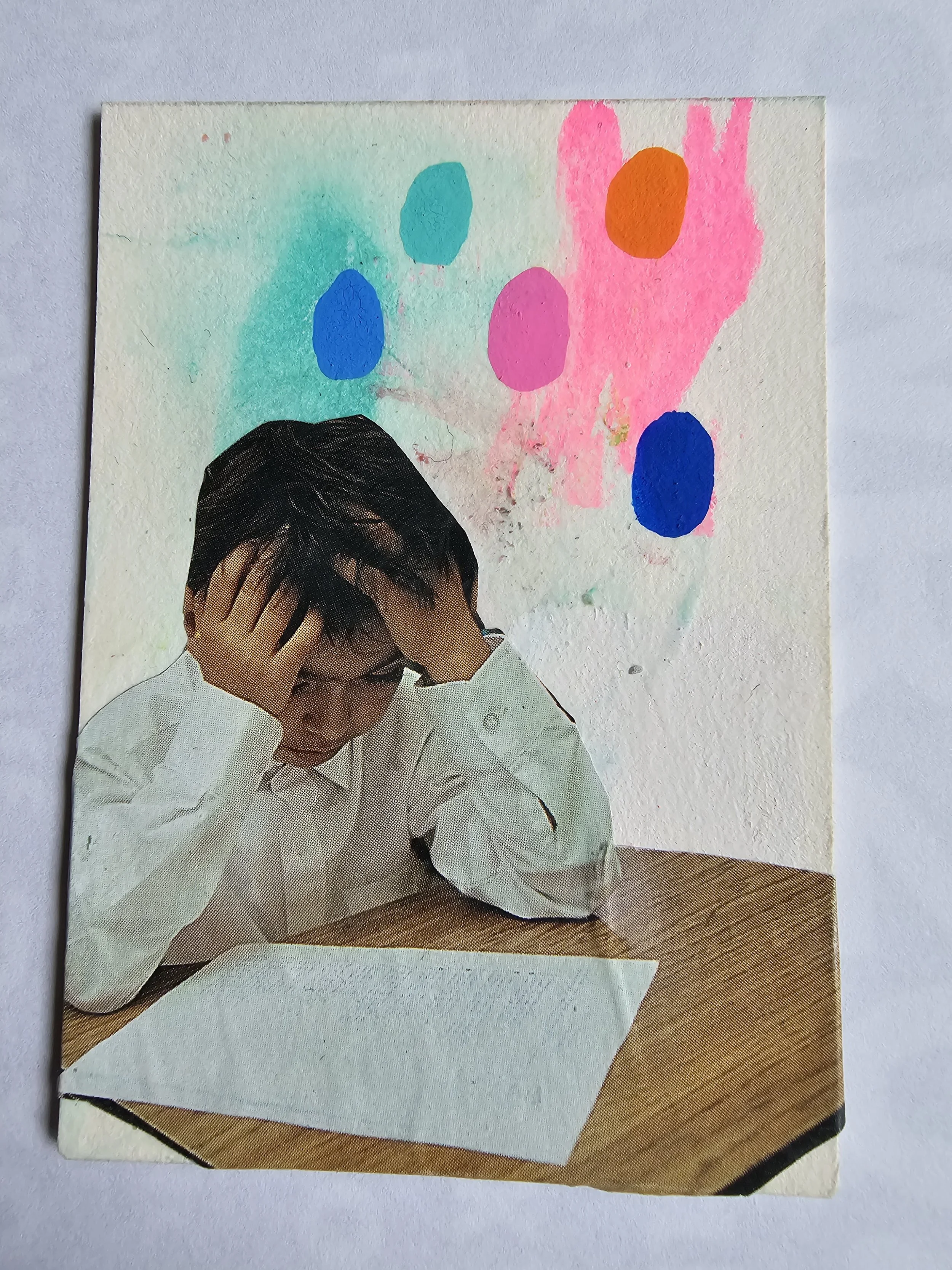 SAT, 2025, Mixed media on Arches Paper 2.5x3.5 inches, $100