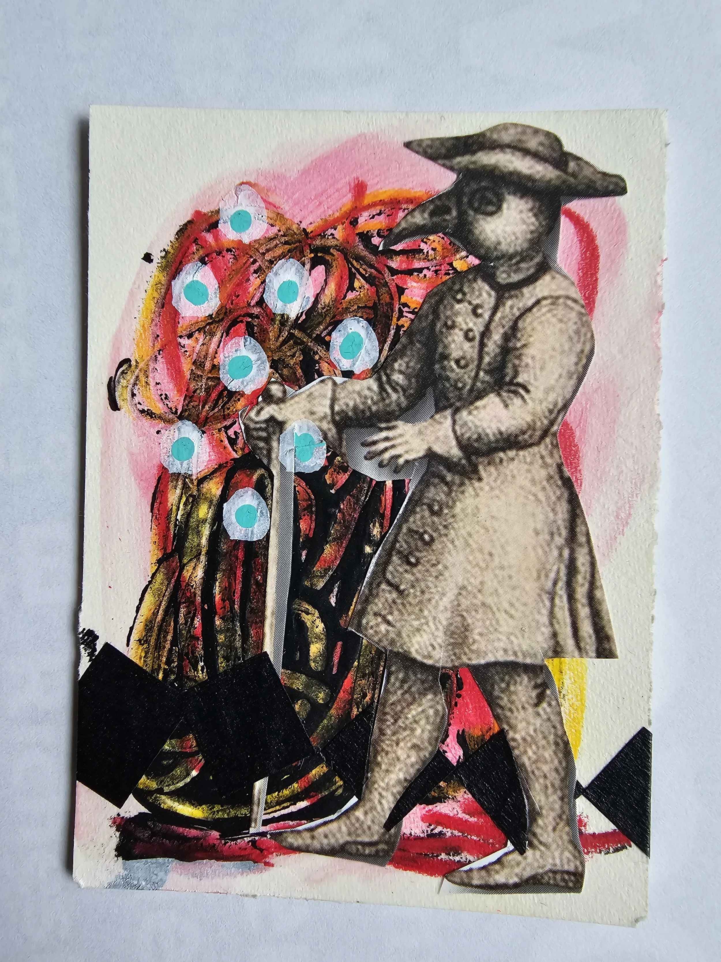 Xanax, 2025, Mixed media on Arches Paper 2.5x3.5 inches, $100
