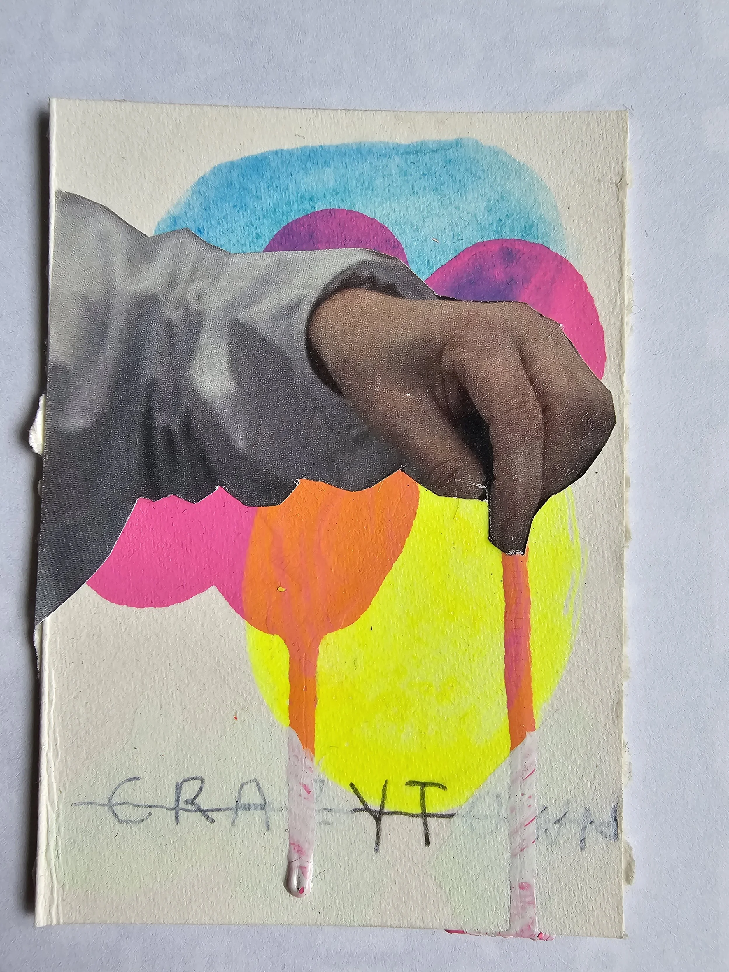 Dotted Line, 2025, Mixed media on Arches Paper 2.5x3.5 inches, $100
