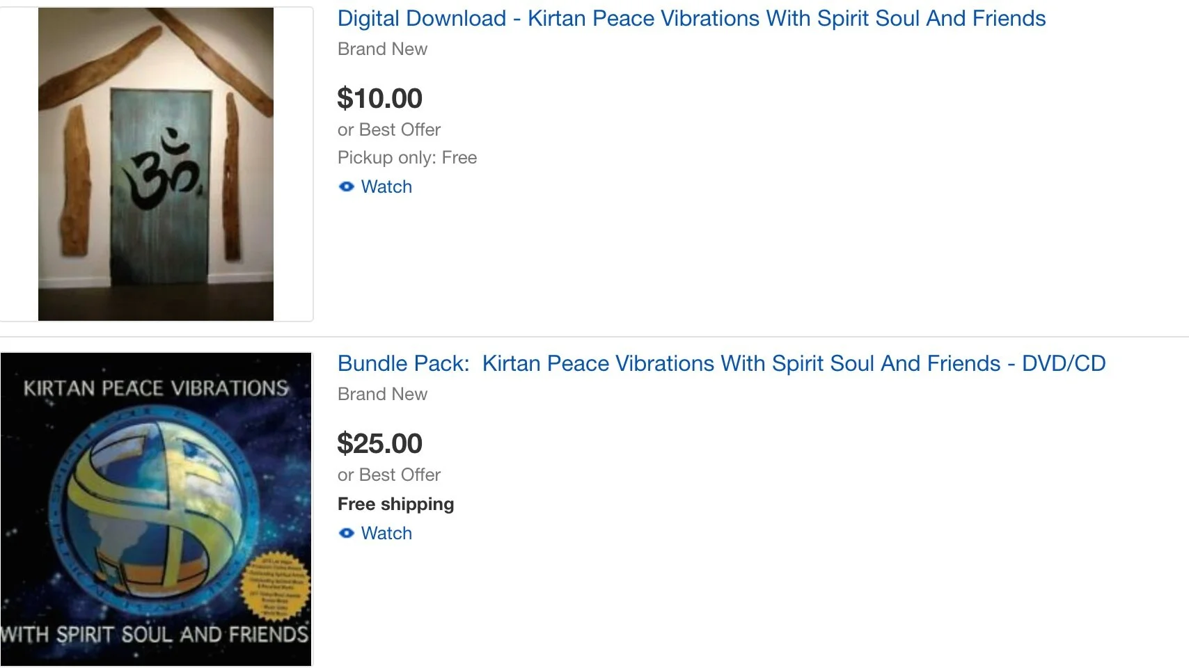 NOW ON EBAY!  Digital Download and Bundle Gift Package of "Kirtan Peace Vibrations" 