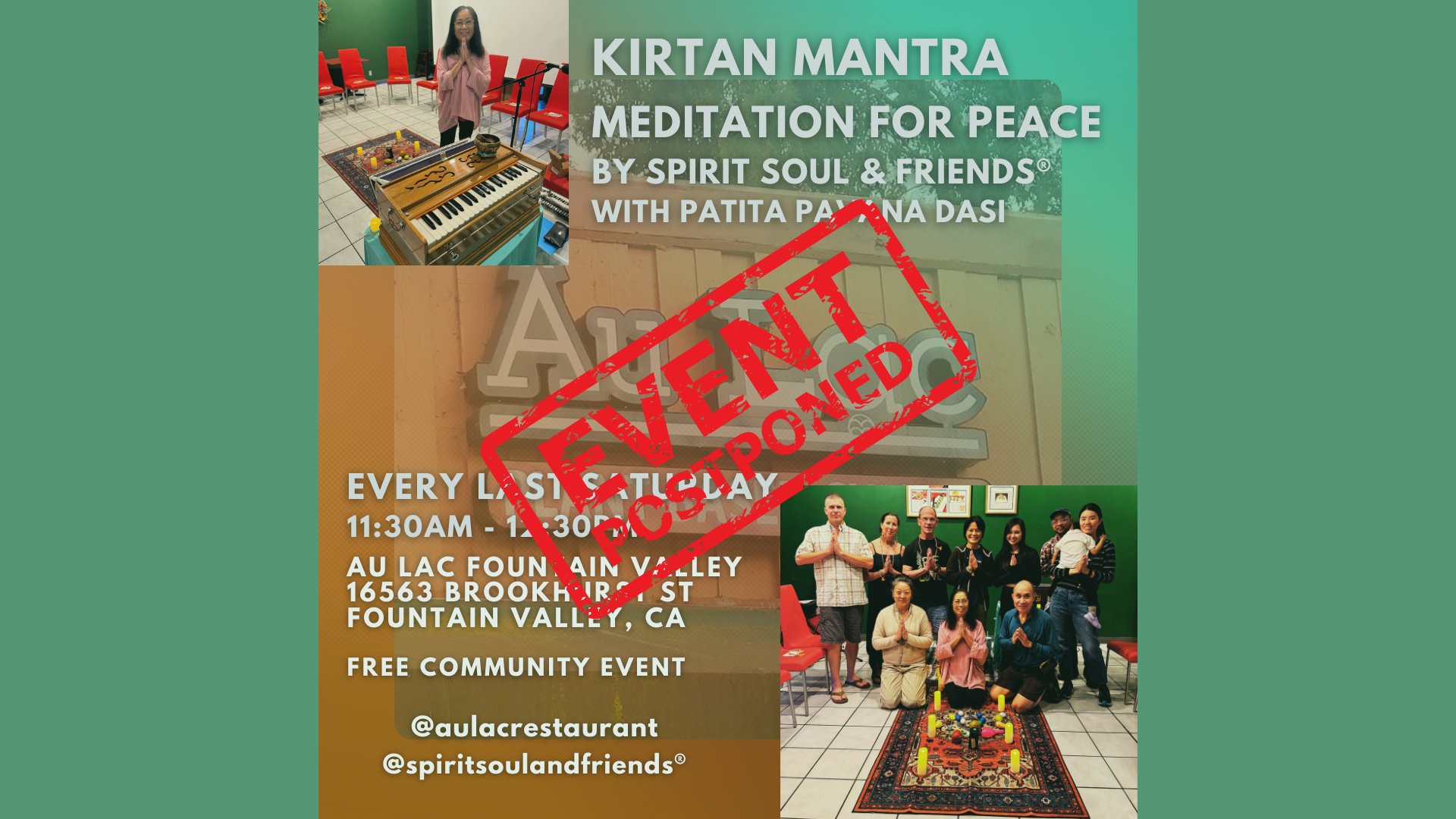 POSTPONED until June 27th - Kirtan At Au Lac Restaurant - Fountain Valley 