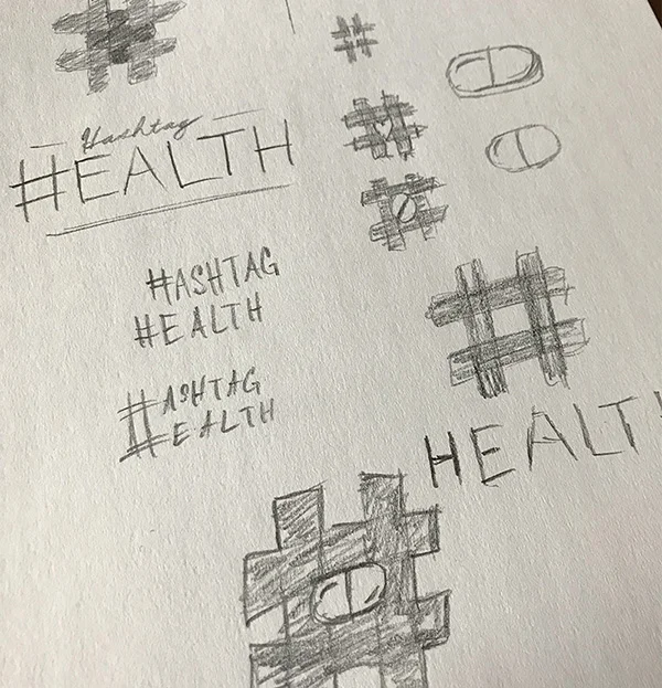 Sketching allowed me to work through a variety of potential concepts; honing and trimming as I worked. The decision was made to make the hashtag (or pound sign) the primary focus of the cover art. This would create an immediate association with pop culture while allowing a single strong object to stand out at the small sizes that podcast covers are often viewed.