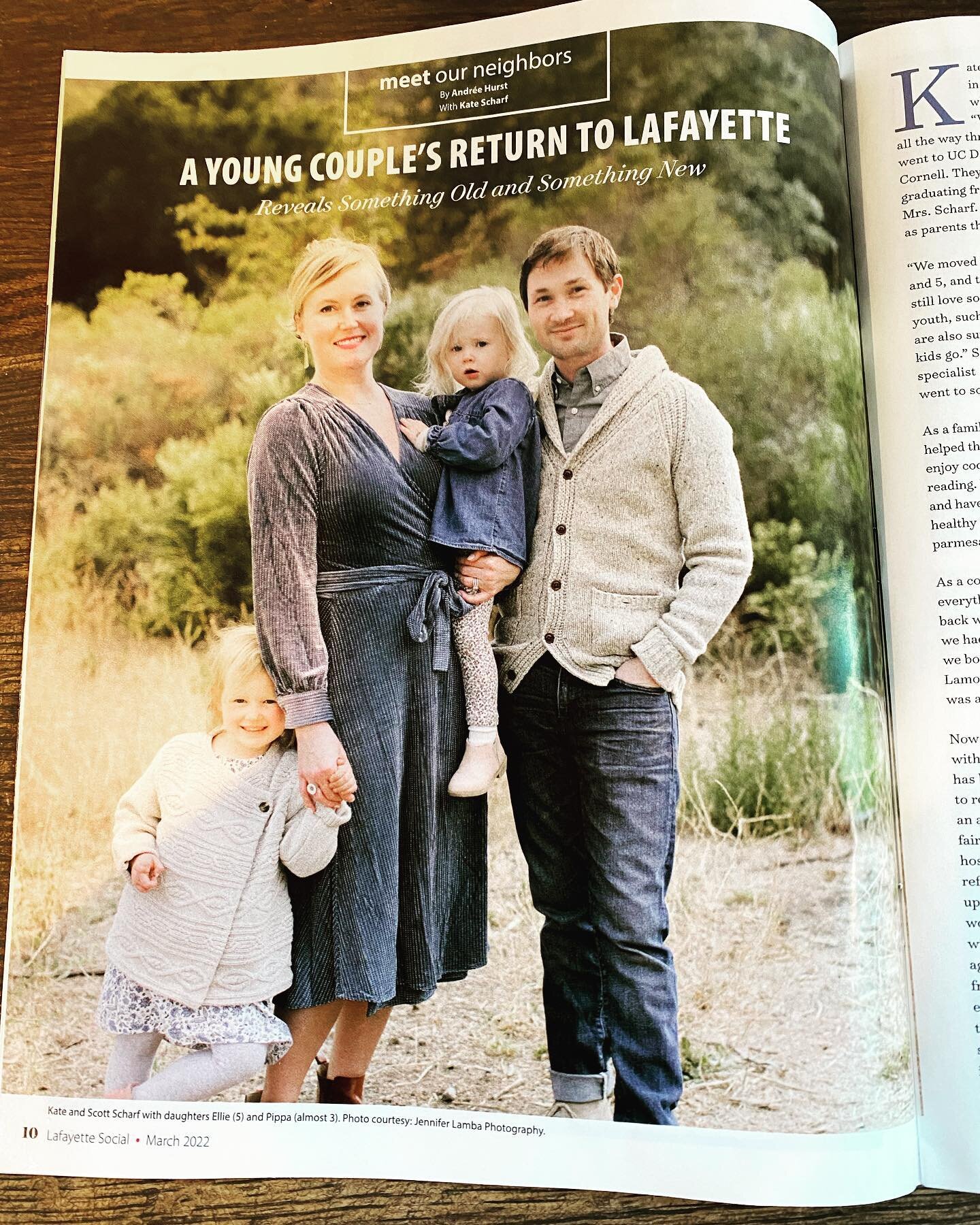 Our very own Codirector of partnerships, Kate Scharf, gracing the pages of the March issue of @lafayettesocial_magazine. Read about her and her sweet family&rsquo;s life in Lafayette and what Lamorinda Moms has meant to her 🖤