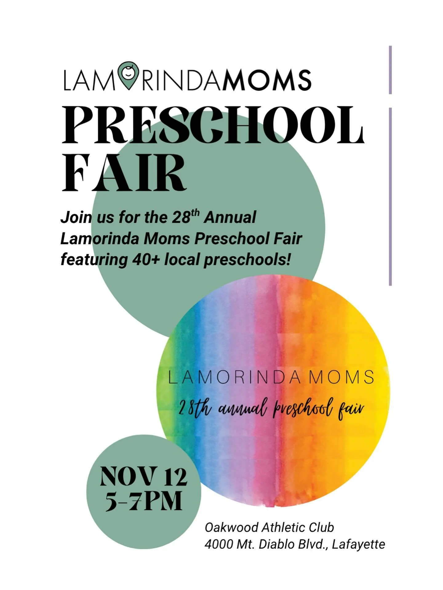 Join us for our 28th Annual Preschool Fair on Wednesday, 11/12 from 5-7pm at @oakwoodathleticclub! This is a FREE event &amp; open to the public &mdash; all (kiddos included) are welcome! See link in our profile for event page &amp; to RSVP! // This 