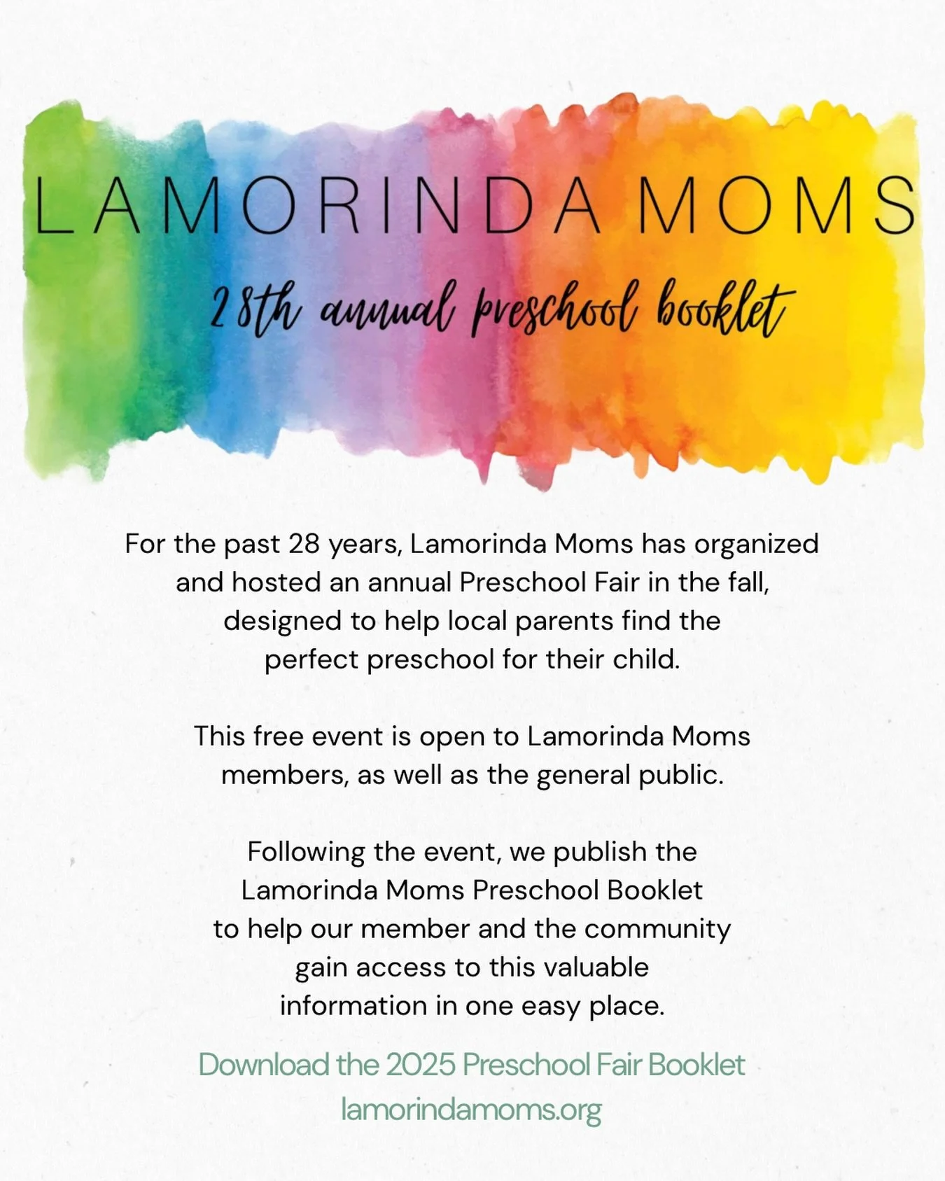 If you missed out on our Annual Preschool Fair in November, you can still access the info about all 40+ schools in the Preschool Booklet. The Preschool Fair is open to the public and the booklet is as well! Just head over to our site to download. Tha