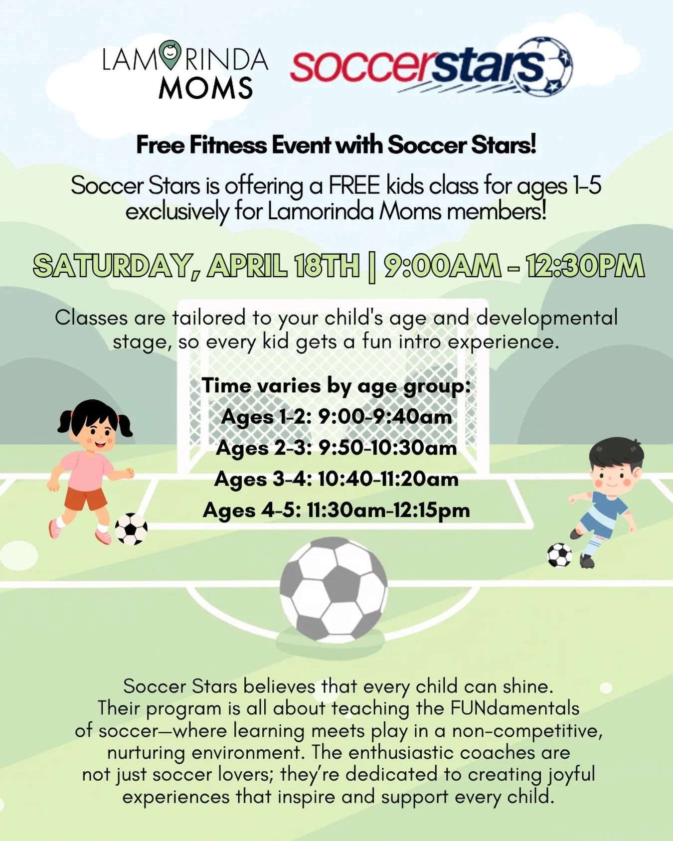 ⚽️THIS SATURDAY in Orinda!⚽️
Join @soccerstarscontracosta for a  F R E E session for your littles!
Members-only. Check the app &amp; this week's newsletter for location details and the link to register. Hope to see you on the sidelines!🧋📣