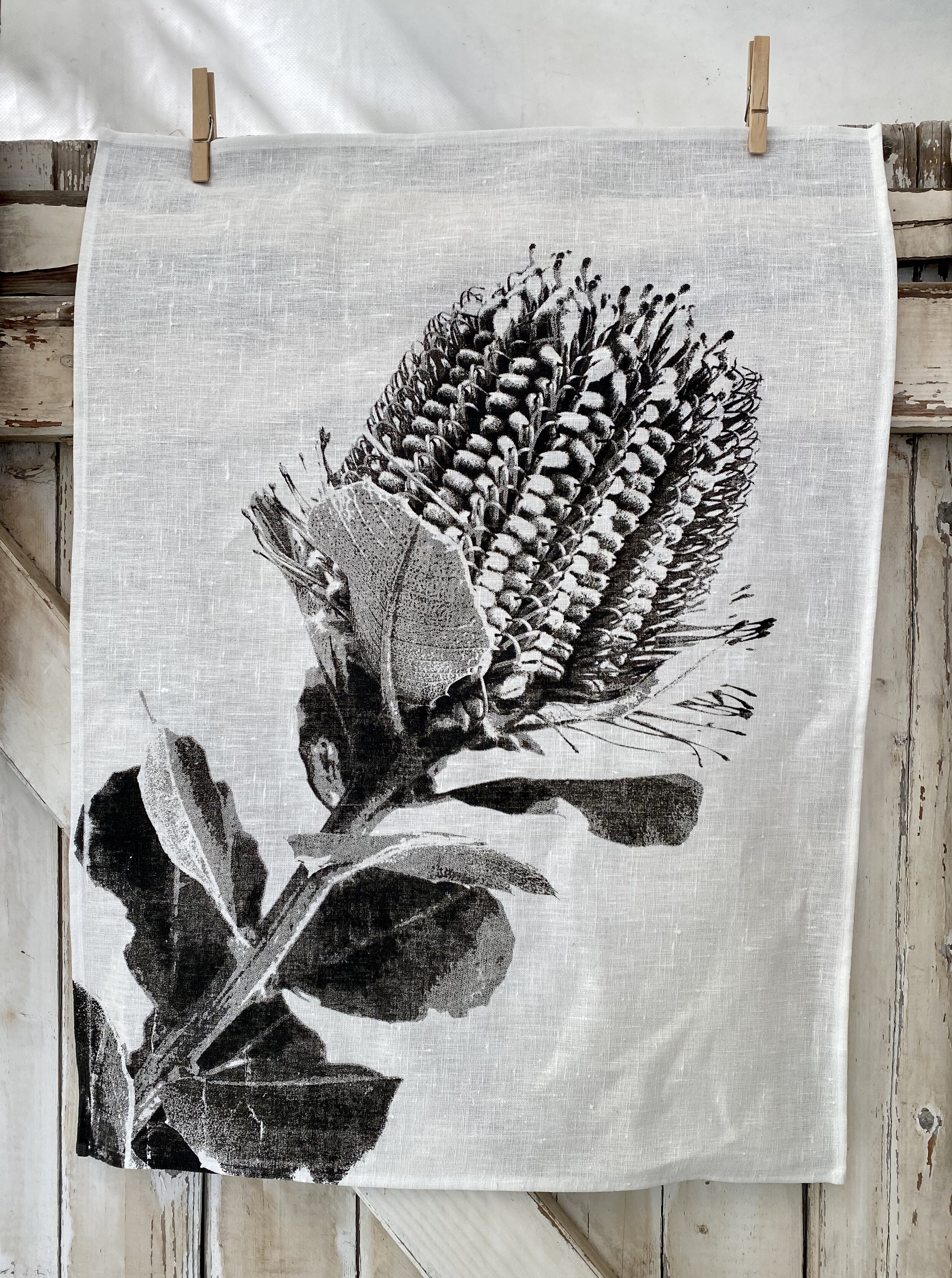 Hand Printed Linen Tea Towel - Scarlet Banksia