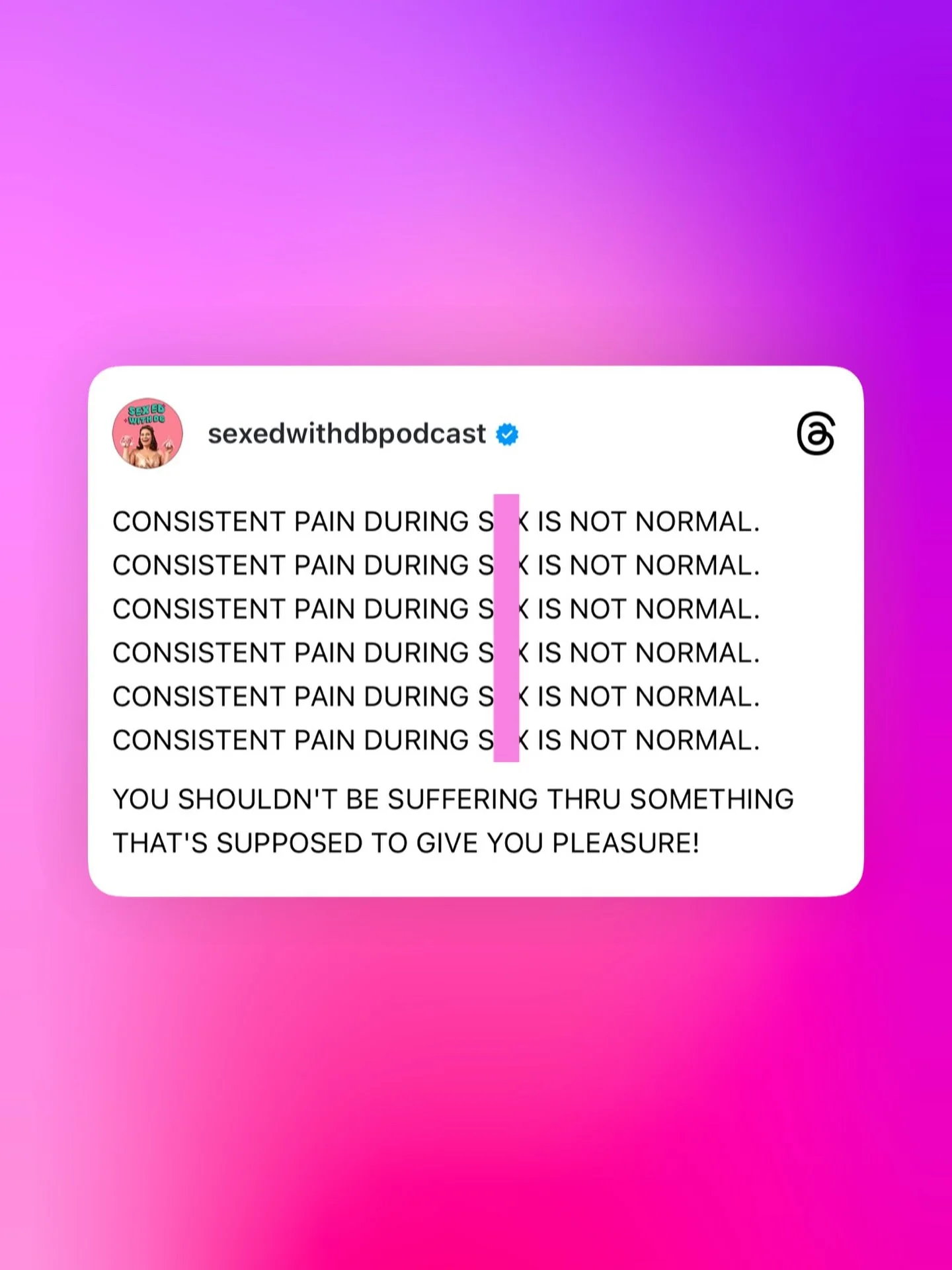 Today on the pod we cover the common question: &ldquo;Is it normal to always feel sore after s3ks?&rdquo;

TLDR: no, this is not normal. BUT! It&rsquo;s important to know that there are ways to potentially aid this problem (which is a more common pro
