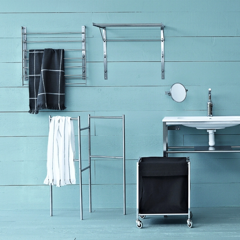FURNITURE AND ACCESSORIES Client: IKEA of Sweden Location: Sweden Year: 2010 Photo: IKEA of Sweden “Round tube meets flat bar” is the basic GRUNDTAL form language, interpreted this time for products in the bathroom and the laundry. The series includes a base for GODMORGON washbasins, drying racks, shelf unit, wall cabinet, and laundry baskets.