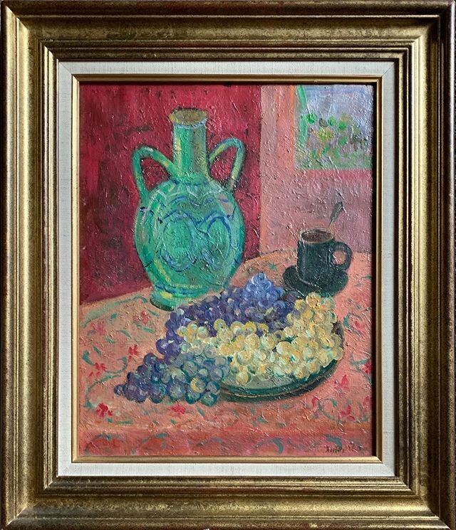 From Russia with Love...not a Bond novel, but a delightful Russian modernist still life oil that&rsquo;s oozing colour and individuality #russianart #modernart #stilllife #oilpainting #fruit #flowers #interiors #fromrussiawithlove