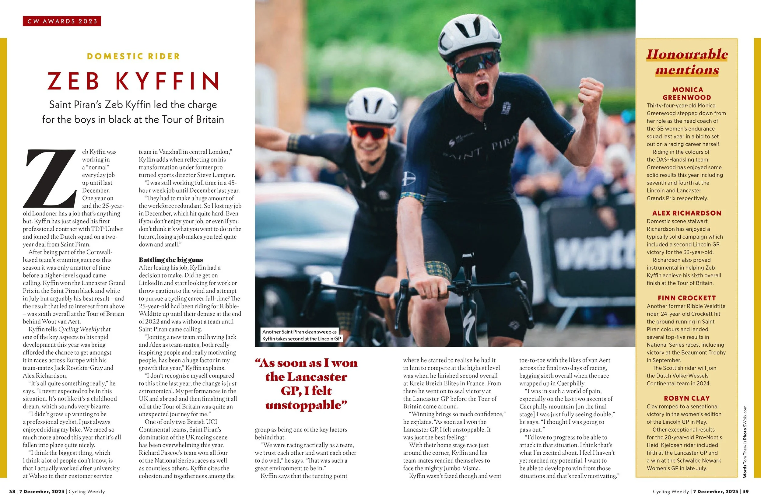 Zeb Kyffin announced as Cycling Weeklys domestic rider of the year