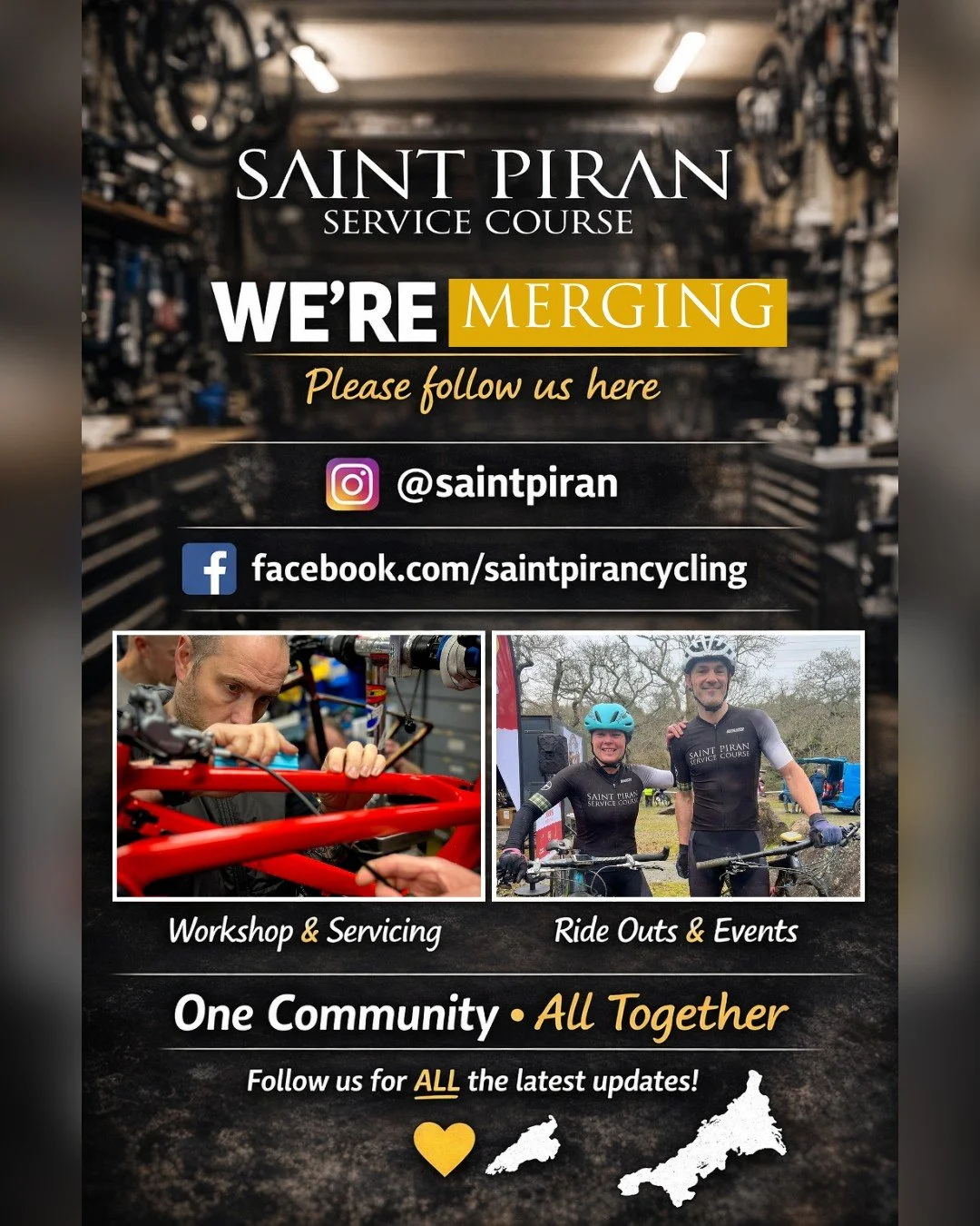 📣 We&rsquo;re Merging &ndash; Please Follow Us Here 

After lots of thought, we&rsquo;ve decided to bring everything together under one main Saint Piran Service Course account.

To make things simpler (and better for you), all updates about:
🔧 Bike