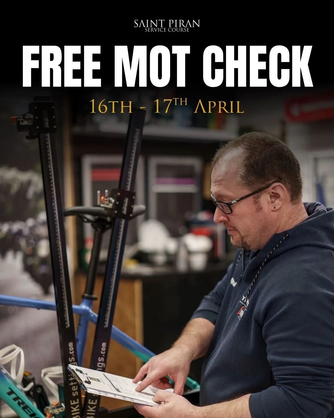 🔧 FREE BIKE MOT DAYS 🔧

We&rsquo;re launching Free Bike MOTs at Saint Piran Service Course &mdash; and the first ones are here:

📅 16th &amp; 17th April

If your bike&rsquo;s been through winter&hellip; this is the easiest way to check everything 