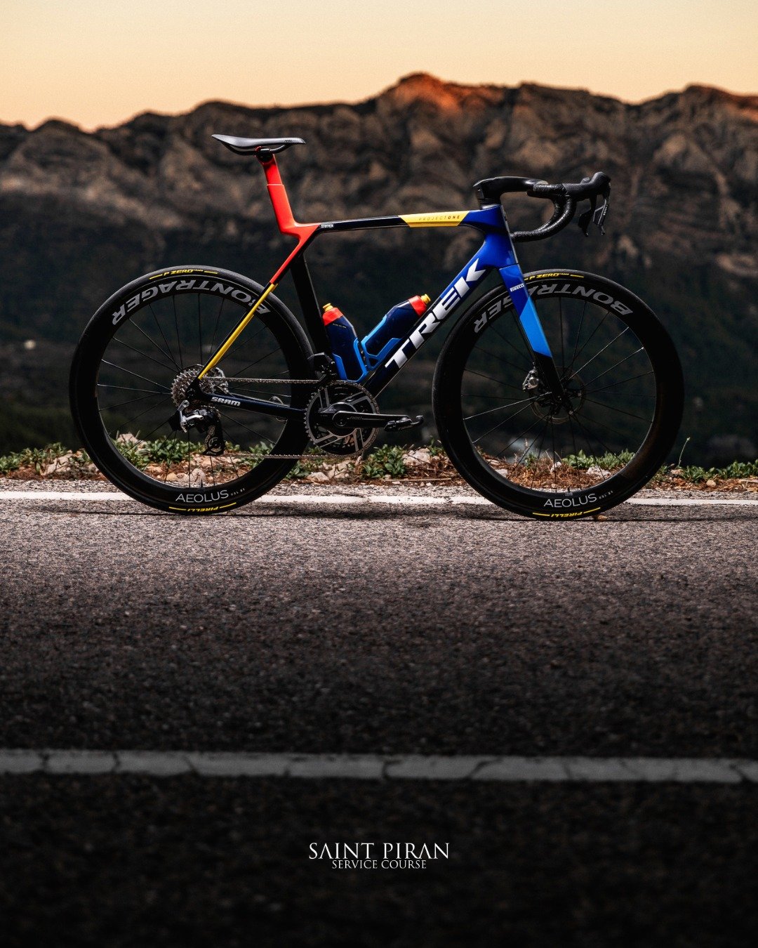 23 Grand Tours under it.
Tomorrow it goes again.

The Madone rolls out of Nessebar at 12:50 tomorrow. Bulgaria to Rome, twenty-one stages, three thousand four hundred and sixty-eight kilometres of bike race.

The bike that runs the length of it is in
