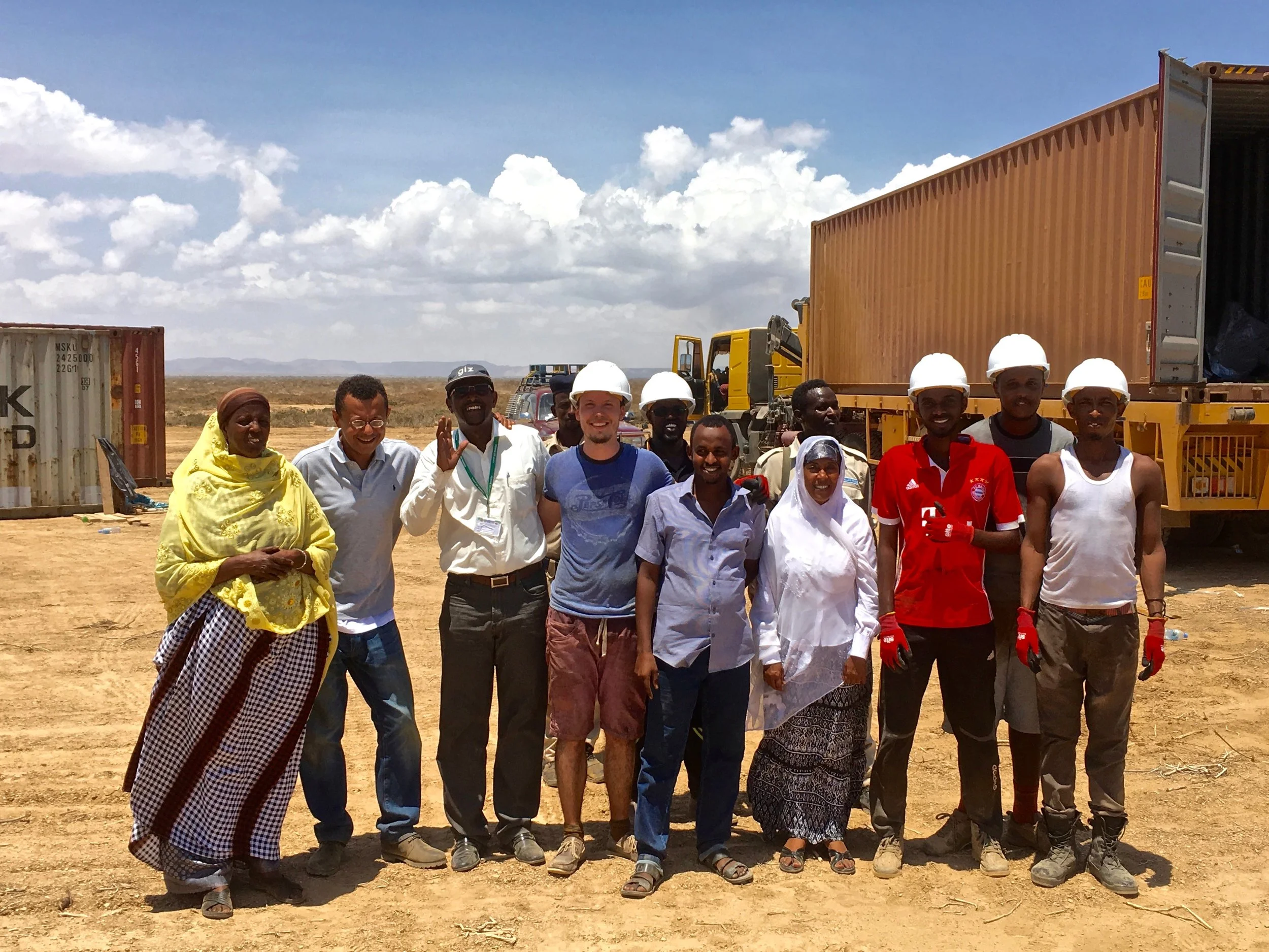 Sadia, John, Abdiasis, and Amsale of PENHA join the SG Somaliland construction team on site.