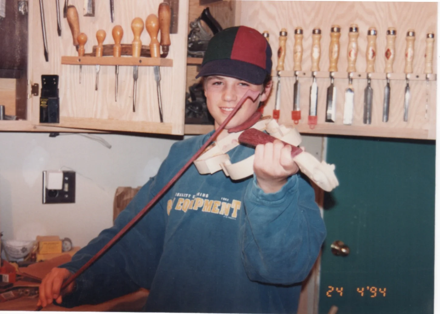 Toby playing some "air fiddle" before it was done