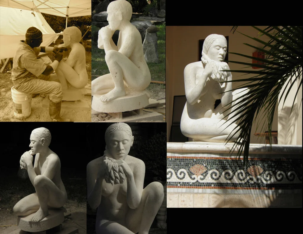 Girl platting her hair ( Limestone 40″ high)