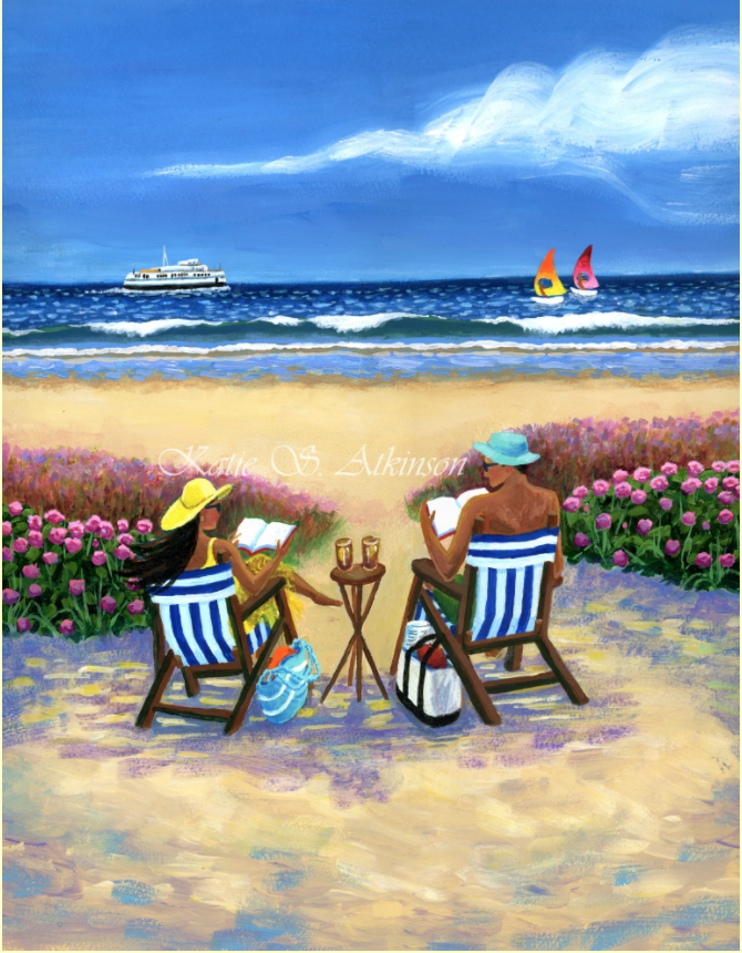 Bookmarks cover for July/August inspired by many summer memories and vacations on Matha's Vineyard and Block Island