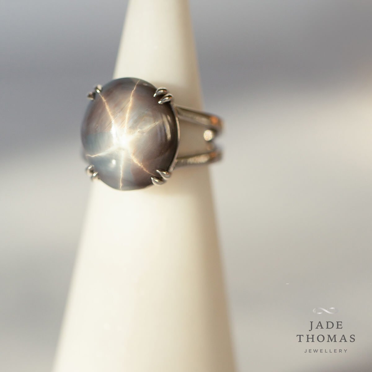 Grey Star Sapphire & White Gold Ring