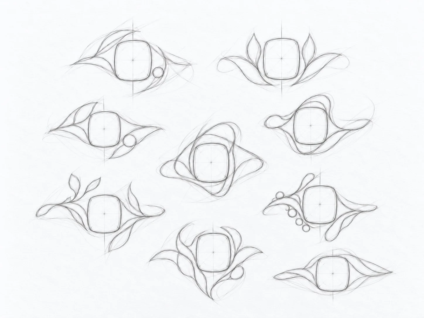 my organic style initial sketches for a leafy ring