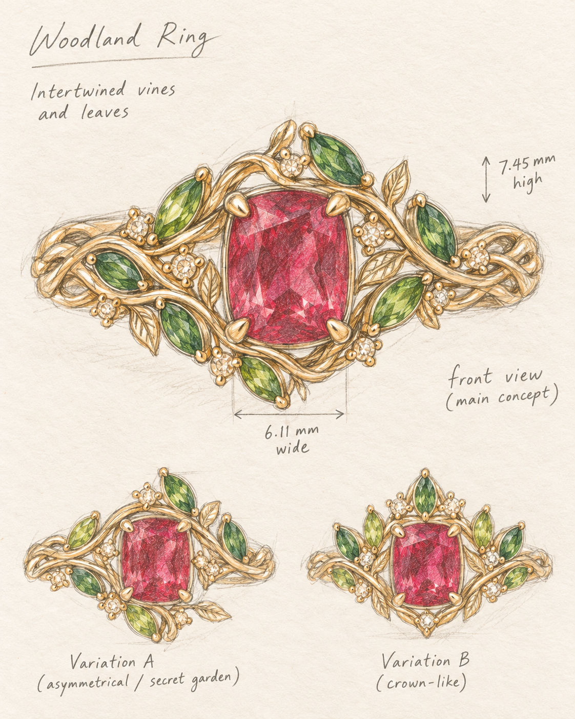 A leafly gemstone ring concept