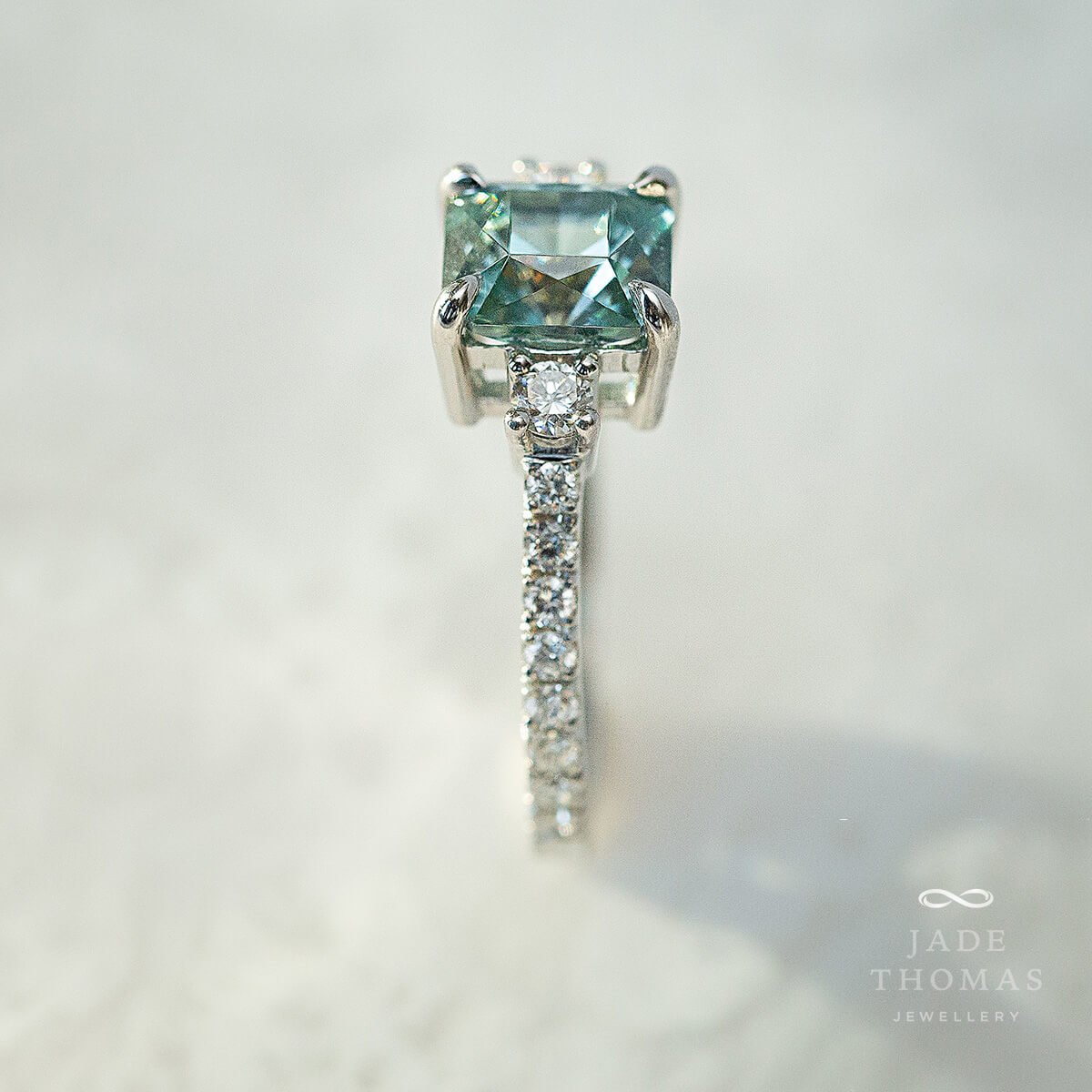 Blue Zircon and Diamond Ring