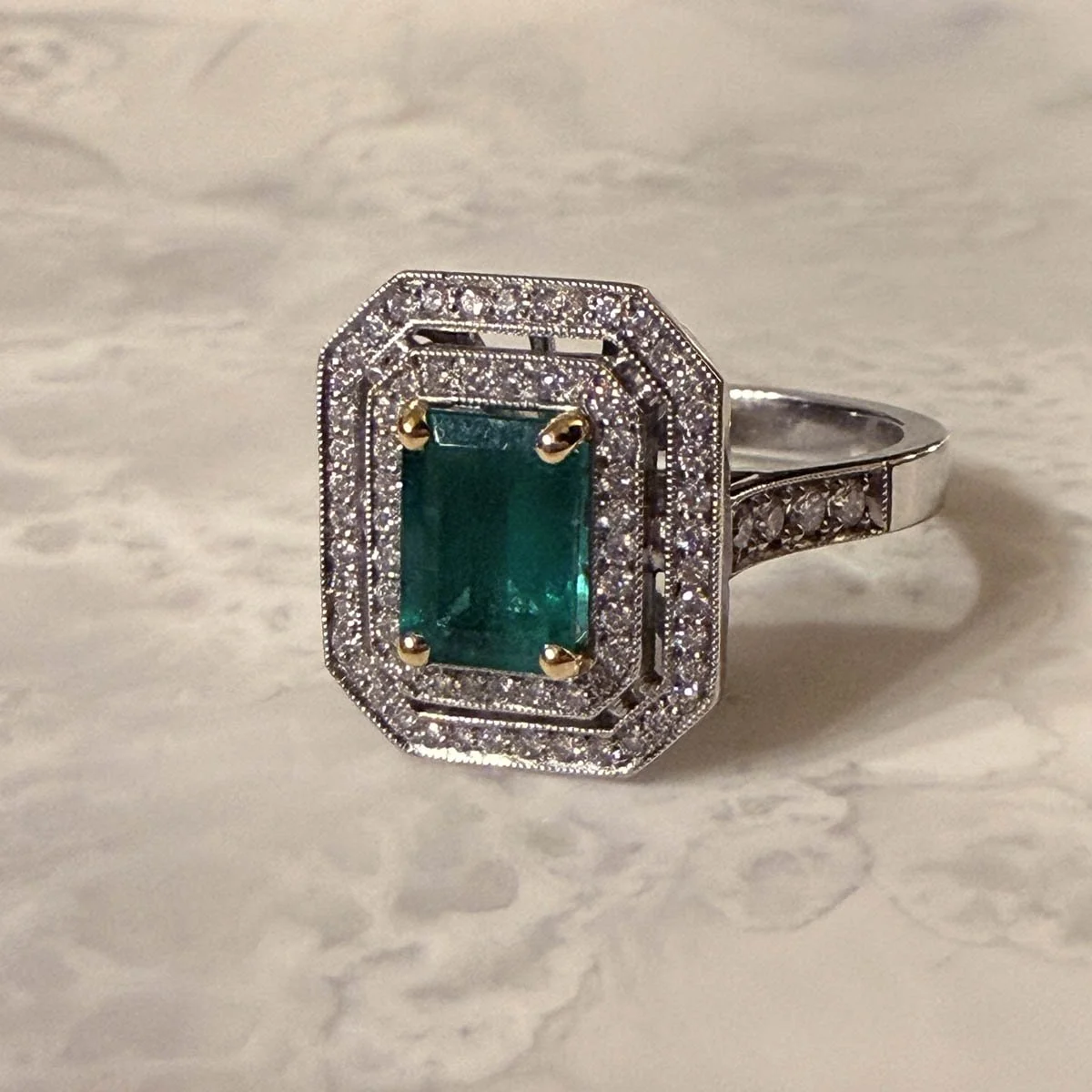 Art Deco Style emerald and diamond ring