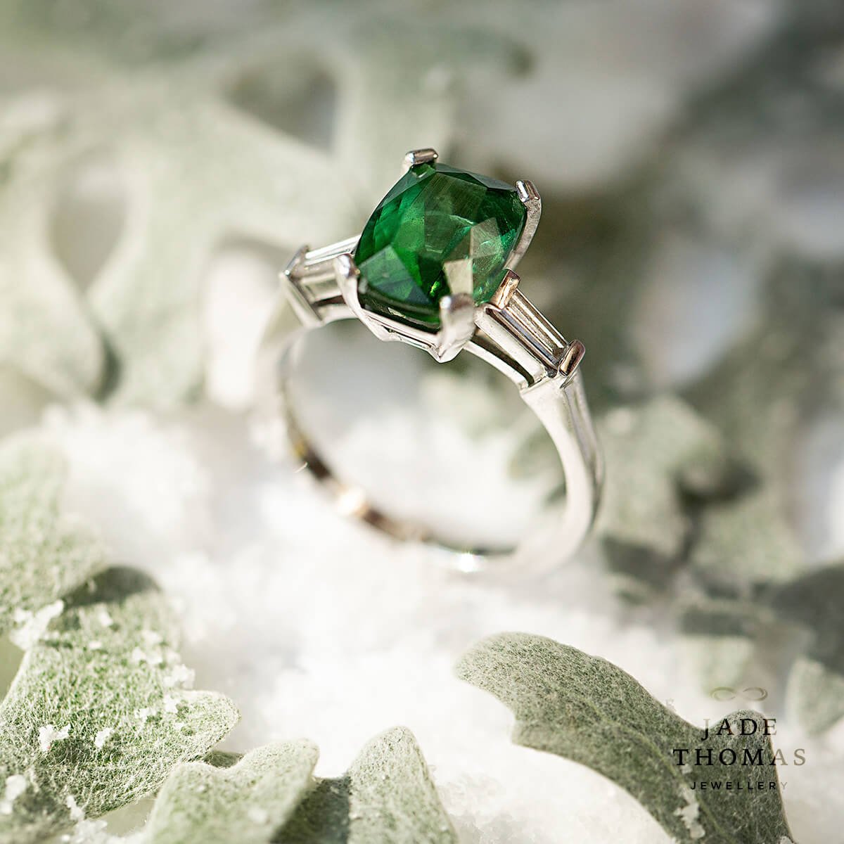 Green Tourmaline White Gold Ring