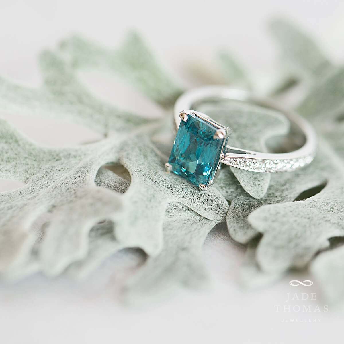 Blue Zircon and Diamond Ring