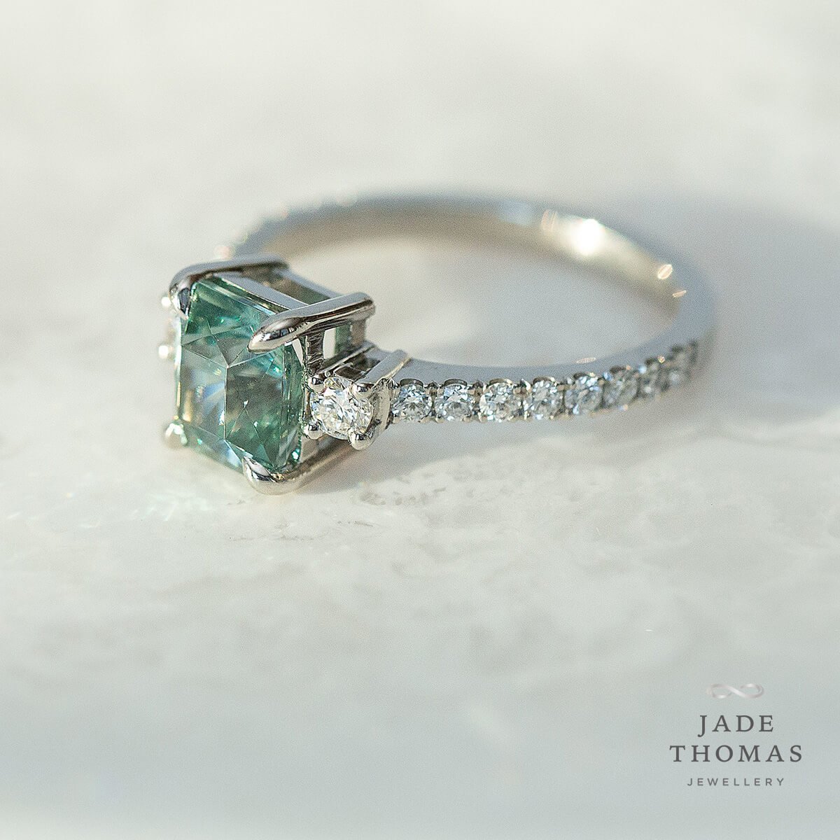 Blue Zircon and Diamond Ring