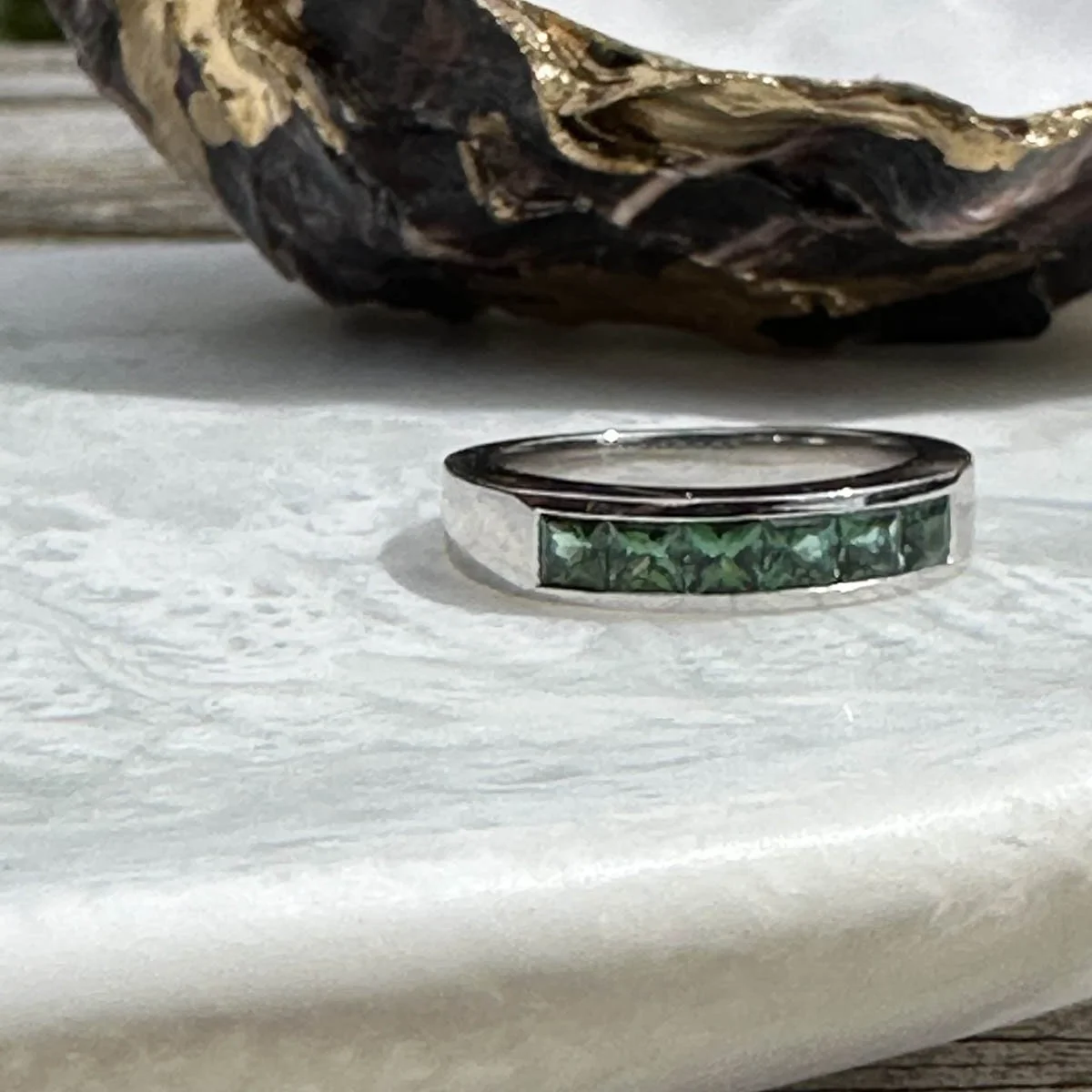 Platinum and Green Tourmaline band